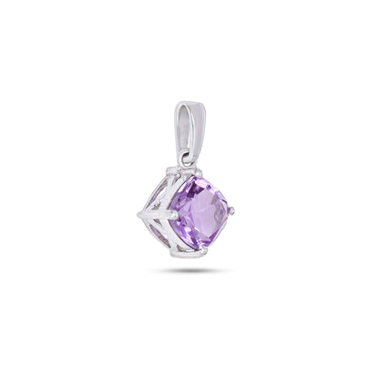 925 Sterling Silver Pendant with Cushion-Cut Purple Amethyst – Minimalist Gemstone Jewelry for Women