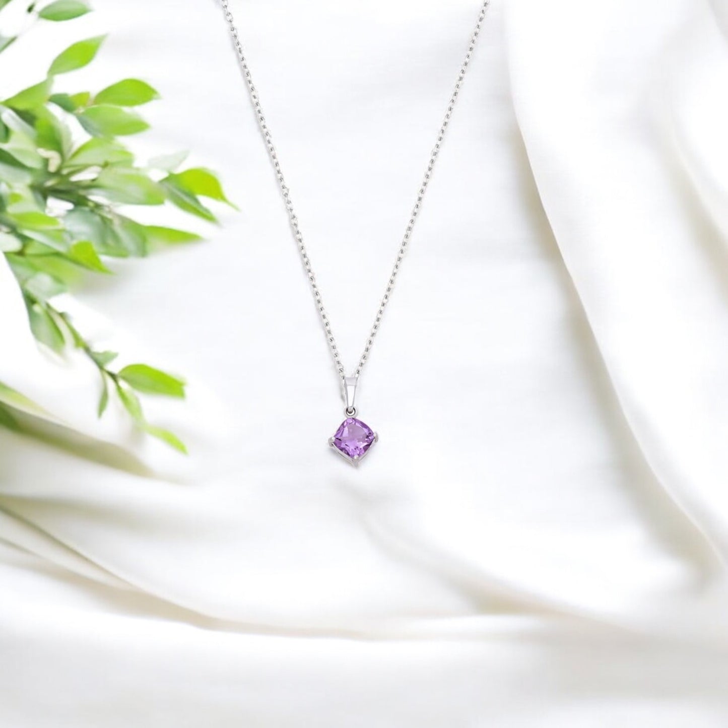 925 Sterling Silver Pendant with Cushion-Cut Purple Amethyst – Minimalist Gemstone Jewelry for Women