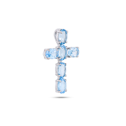 Classic Cross Silver Pendant - Green Onyx / Blue Topaz