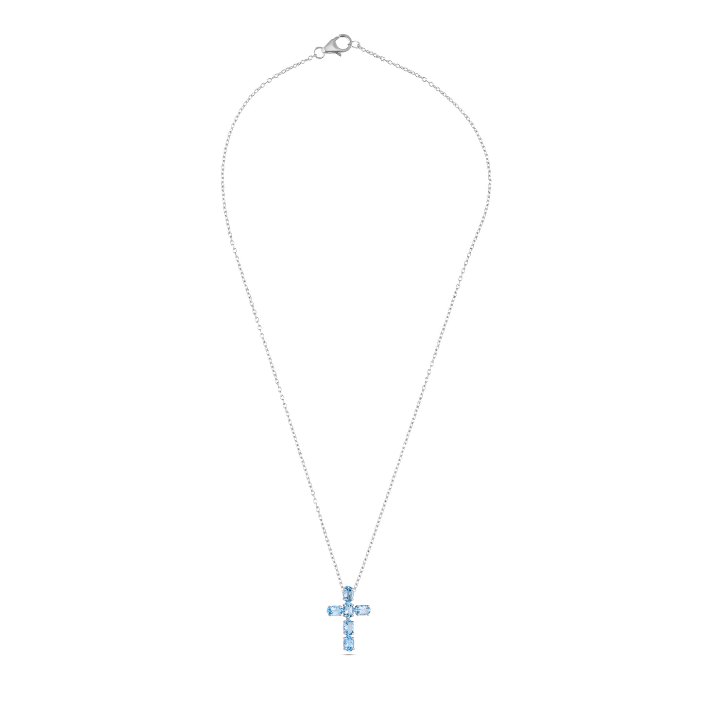 Classic Cross Silver Pendant - Green Onyx / Blue Topaz
