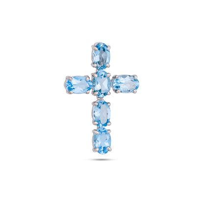 Classic Cross Silver Pendant - Green Onyx / Blue Topaz