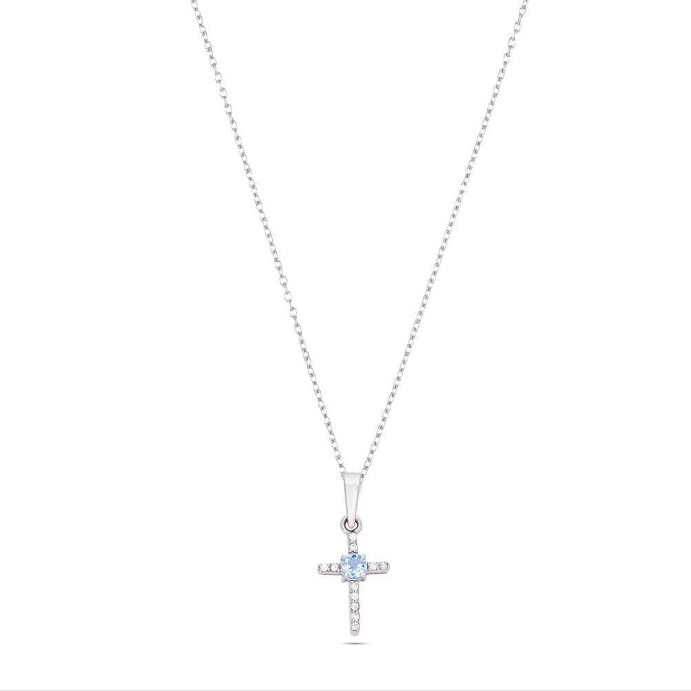 Spiritual Silver Cross Pendant with Sky Blue Topaz / Citrine Gemstones