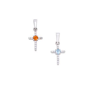 Spiritual Silver Cross Pendant with Sky Blue Topaz / Citrine Gemstones