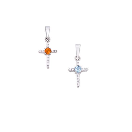 Spiritual Silver Cross Pendant with Sky Blue Topaz / Citrine Gemstones