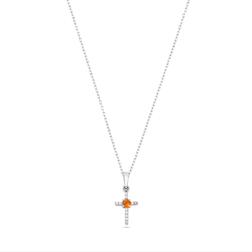 Spiritual Silver Cross Pendant with Sky Blue Topaz / Citrine Gemstones