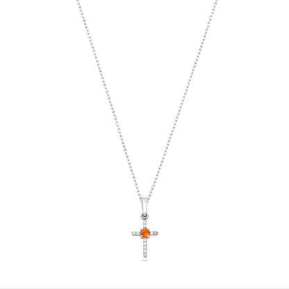 Spiritual Silver Cross Pendant with Sky Blue Topaz / Citrine Gemstones
