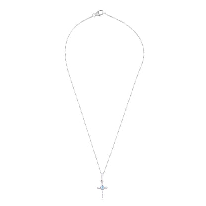 Spiritual Silver Cross Pendant with Sky Blue Topaz / Citrine Gemstones