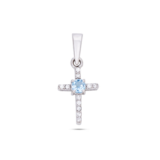 Spiritual Silver Cross Pendant with Sky Blue Topaz / Citrine Gemstones