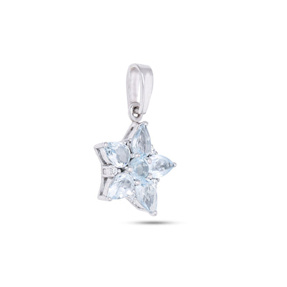 925 Sterling Silver Floral Pendant with Red Garnet / Blue Topaz & CZ Accents – Elegant Flower Design for Women