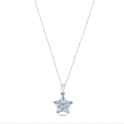925 Sterling Silver Floral Pendant with Red Garnet / Blue Topaz & CZ Accents – Elegant Flower Design for Women