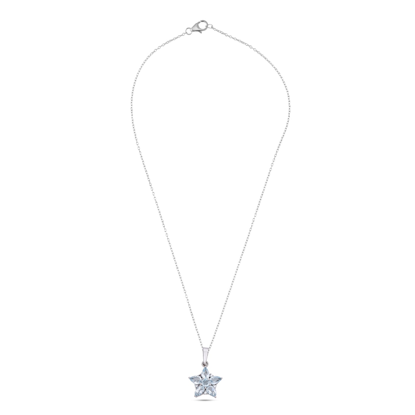 925 Sterling Silver Floral Pendant with Red Garnet / Blue Topaz & CZ Accents – Elegant Flower Design for Women