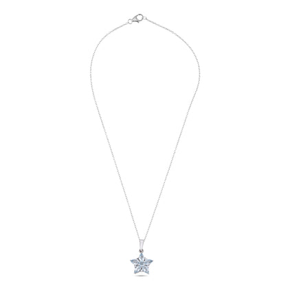 925 Sterling Silver Floral Pendant with Red Garnet / Blue Topaz & CZ Accents – Elegant Flower Design for Women