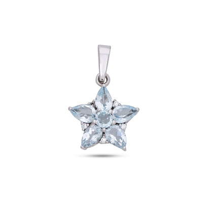 925 Sterling Silver Floral Pendant with Red Garnet / Blue Topaz & CZ Accents – Elegant Flower Design for Women