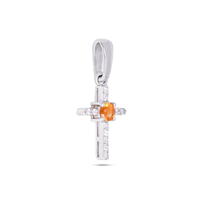Spiritual Silver Cross Pendant with Sky Blue Topaz / Citrine Gemstones