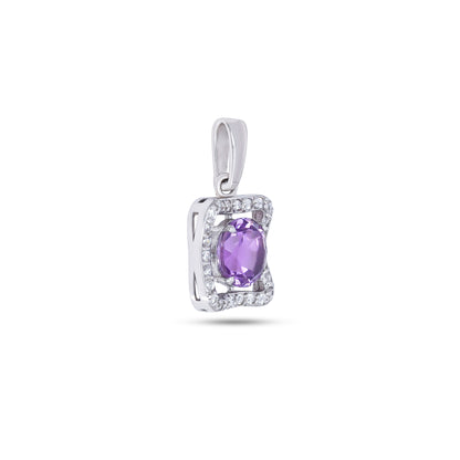 Sterling Silver Square Pendant Necklace in Amethyst – Elegant Halo Design for Women