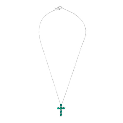 Classic Cross Silver Pendant - Green Onyx / Blue Topaz