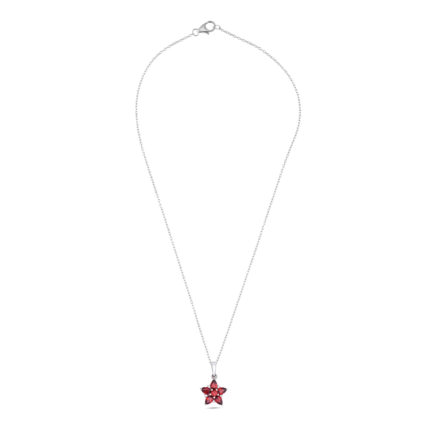 925 Sterling Silver Floral Pendant with Red Garnet / Blue Topaz & CZ Accents – Elegant Flower Design for Women