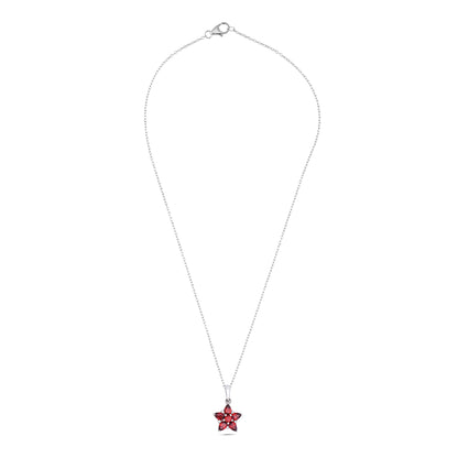 925 Sterling Silver Floral Pendant with Red Garnet / Blue Topaz & CZ Accents – Elegant Flower Design for Women