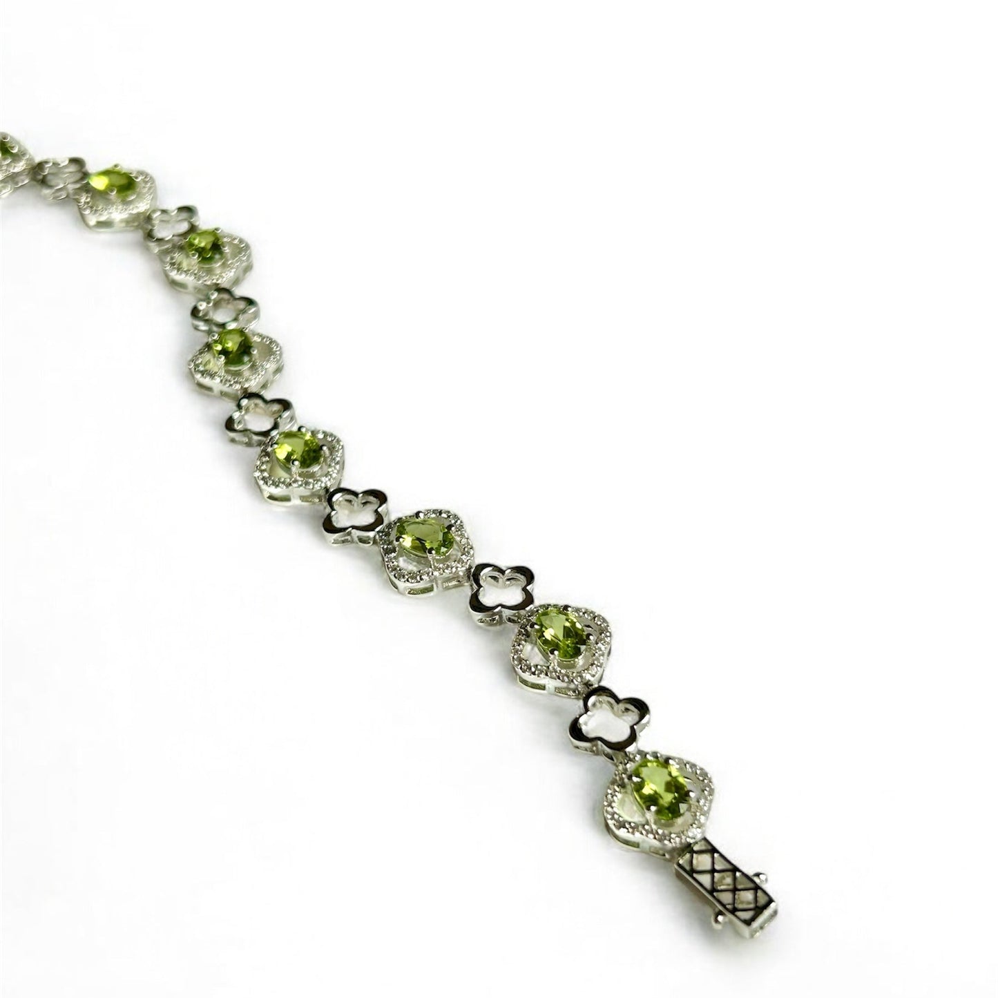 Peridot & Cubic Zirconia Floral Link Bracelet