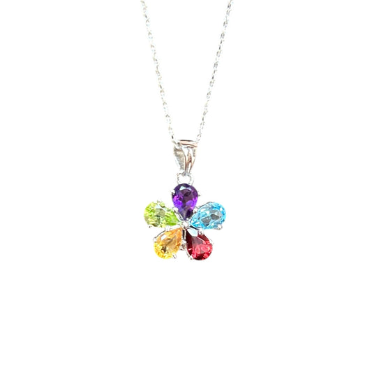 Multi-Gem Floral Drop Necklace