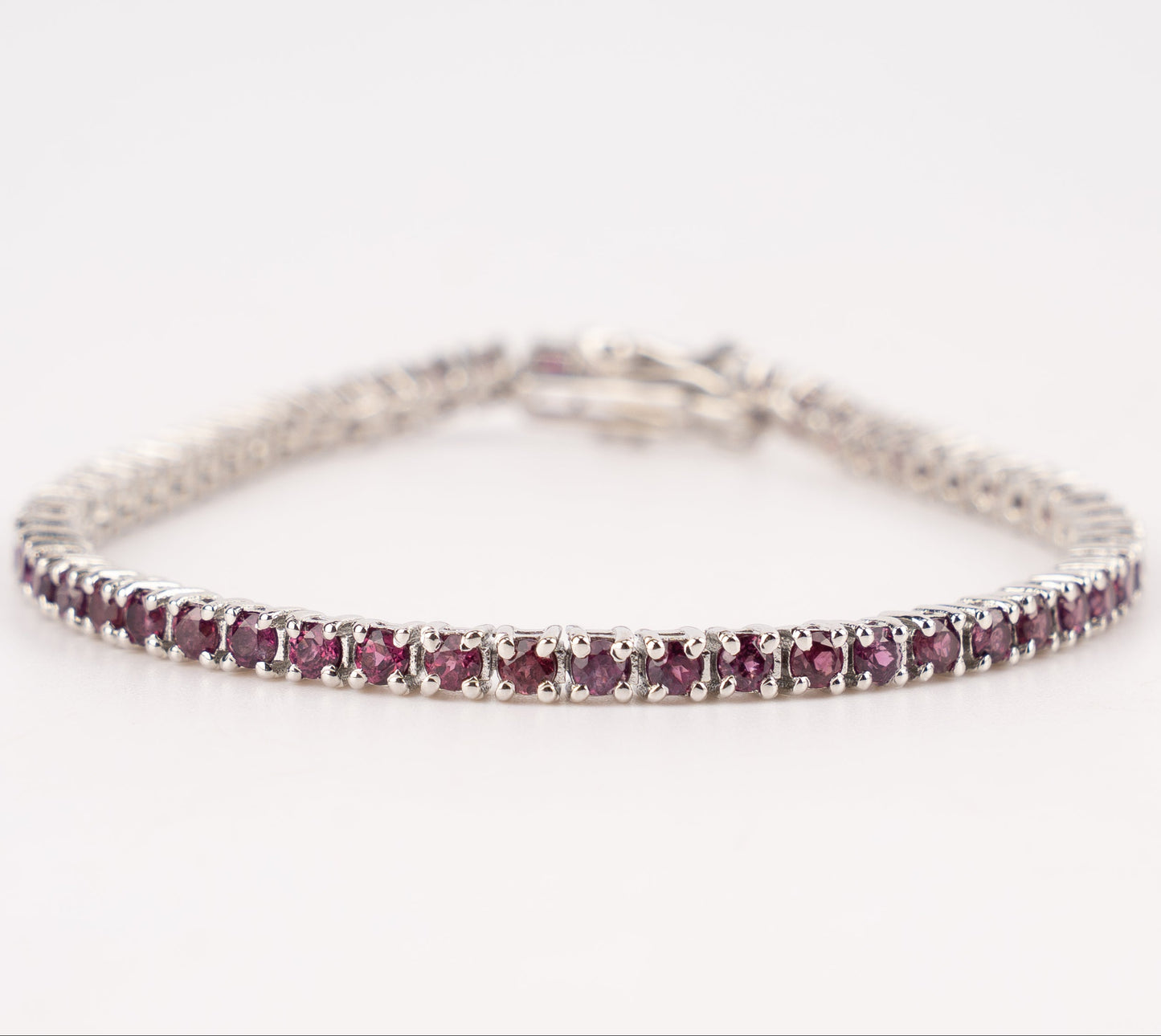 Elegant Rhodolite Garnet Tennis Bracelet in Sterling Silver