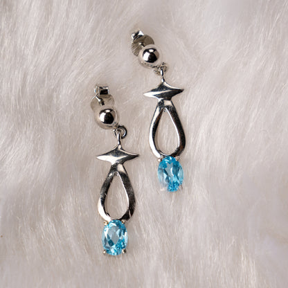 Ocean Spark Blue Topaz Teardrop Silver Earrings
