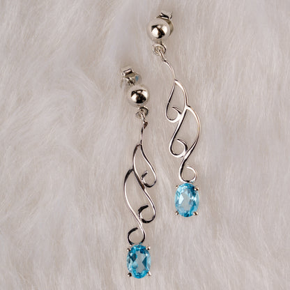 Elegant Swirl Drop Earrings with Blue Topaz Gemstones