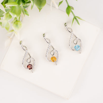 Graceful Twist Gemstone Pendants in Sterling Silver – Garnet, Citrine & Blue Topaz