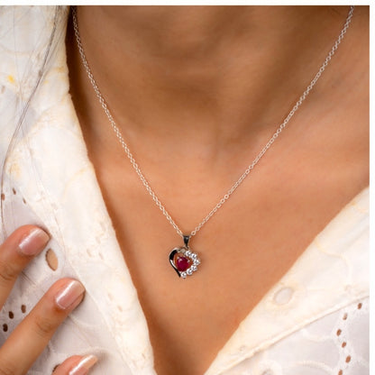 Elegant Heart-Shaped Ruby & Zircon Pendant Necklace