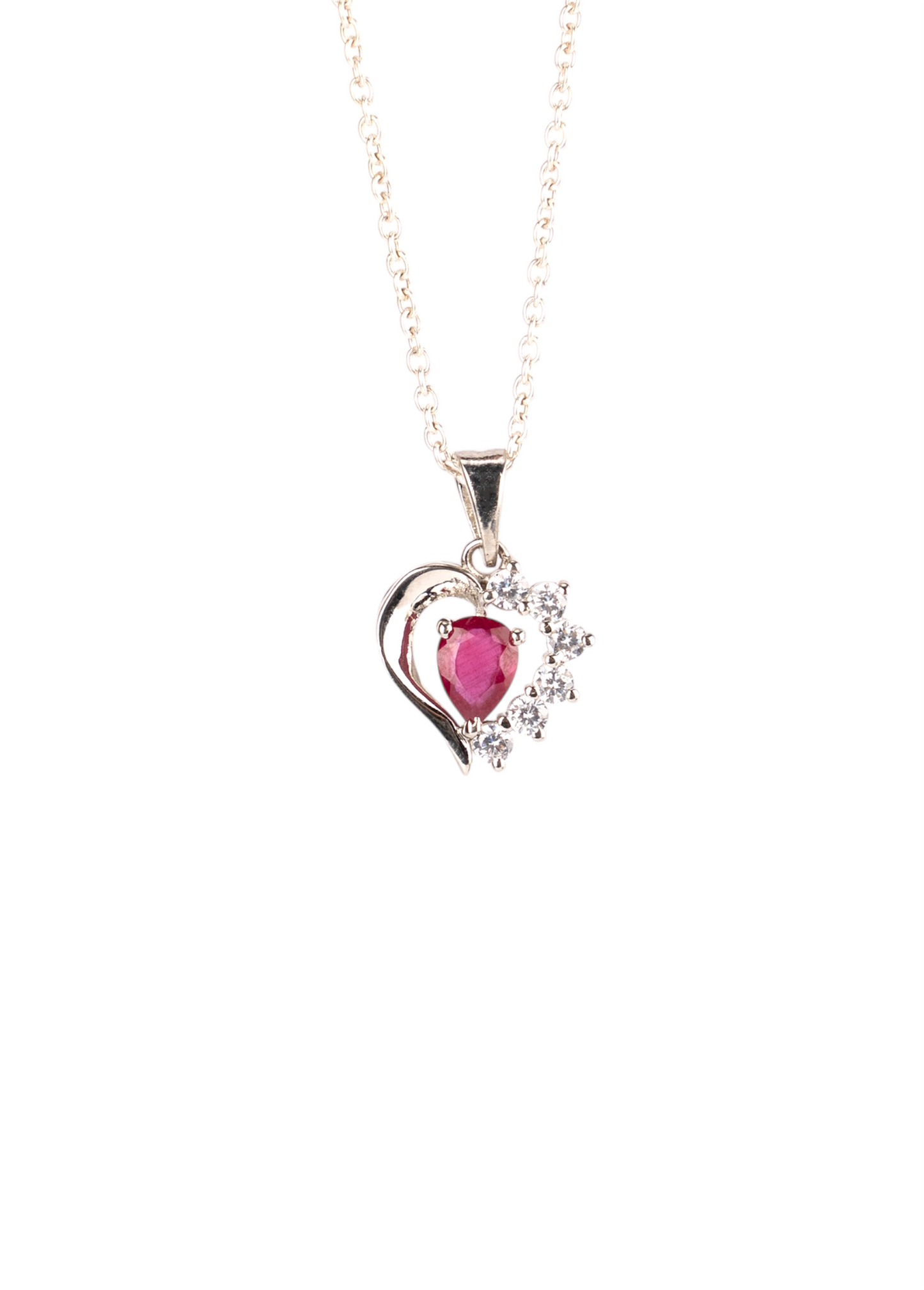 Elegant Heart-Shaped Ruby & Zircon Pendant Necklace