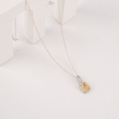 Linear Luxe Silver Pendant in Citrine / Blue Topaz with Zircon Accents