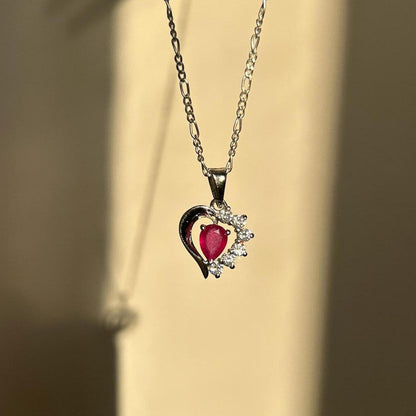 Elegant Heart-Shaped Ruby & Zircon Pendant Necklace