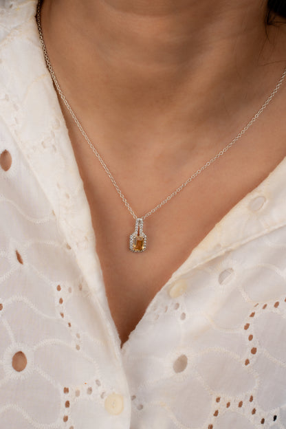 Linear Luxe Silver Pendant in Citrine / Blue Topaz with Zircon Accents