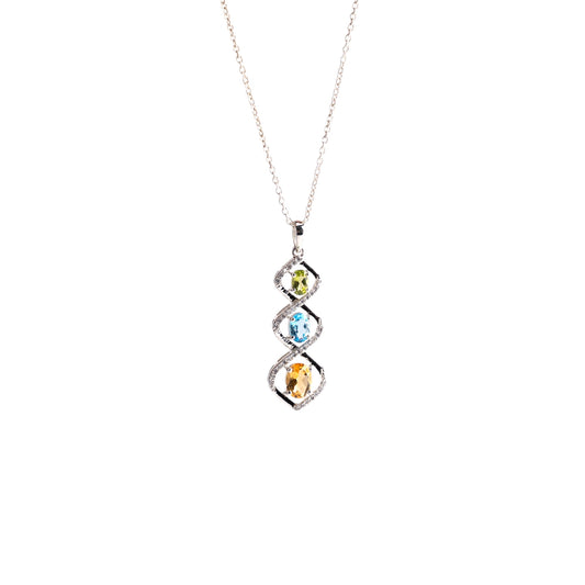 Trio Harmony Pendant – Citrine, Blue Topaz & Peridot Elegance