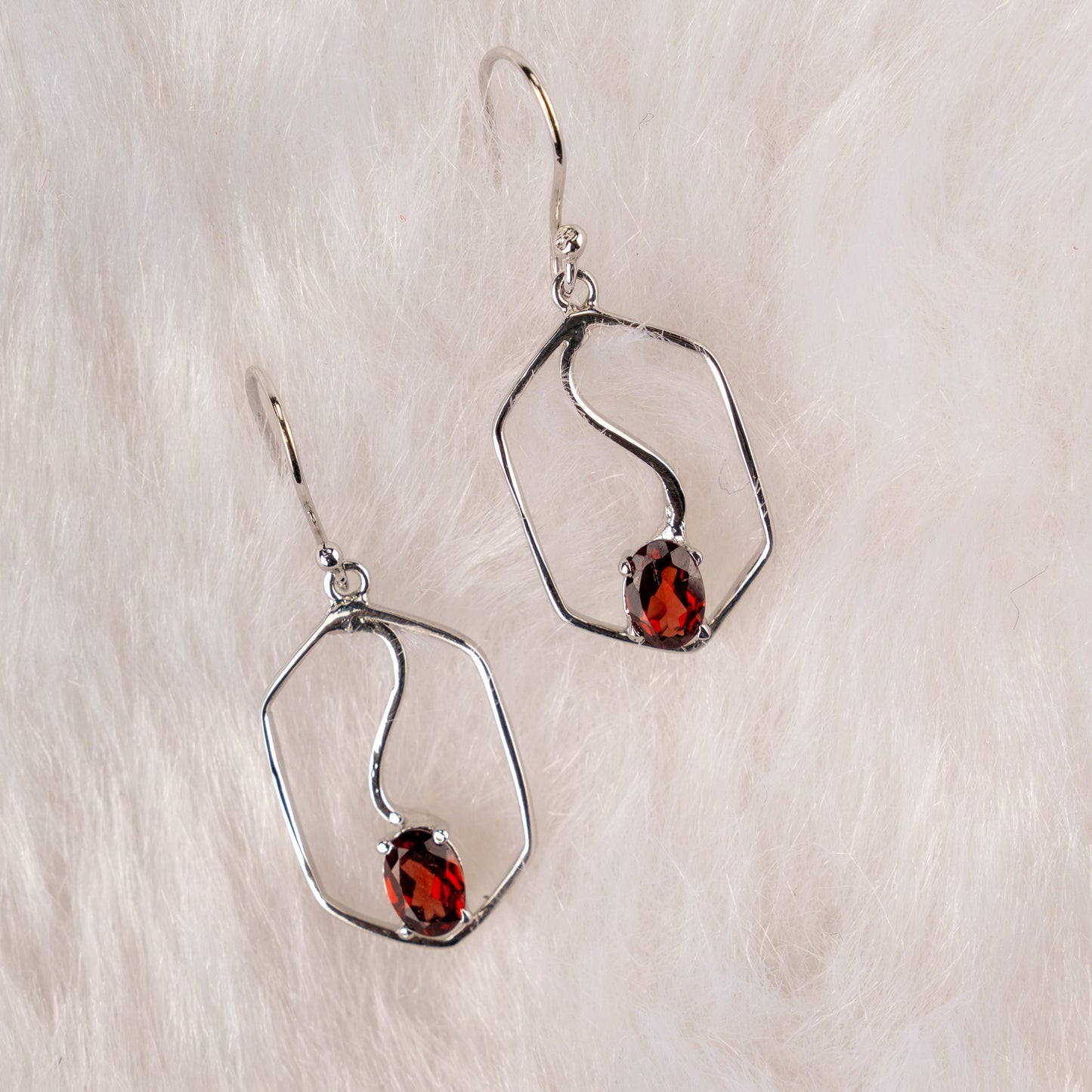 Garnet Glide Silver Earrings