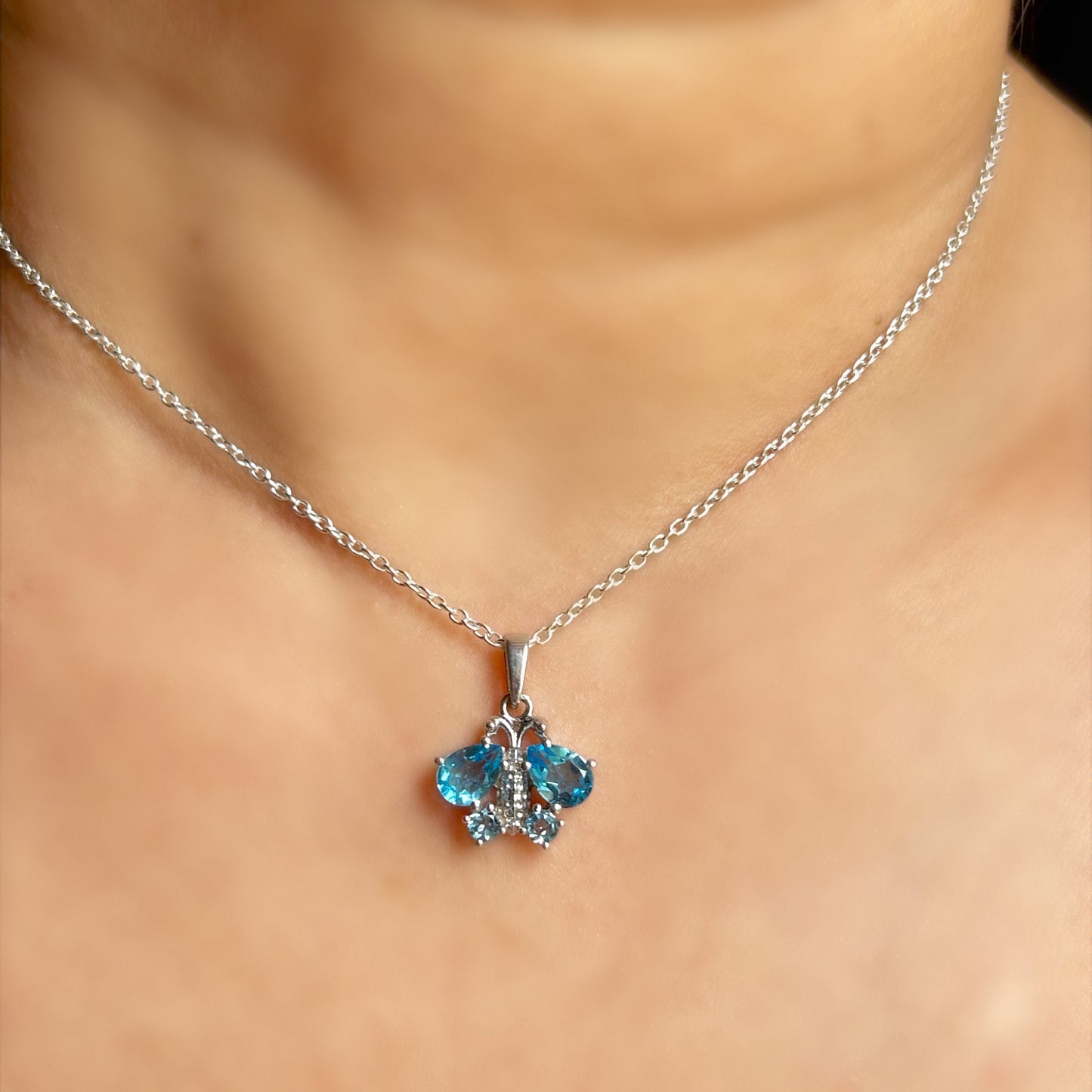Butterfly Pendant Necklace - Peridot / Blue Topaz for Animal Lovers