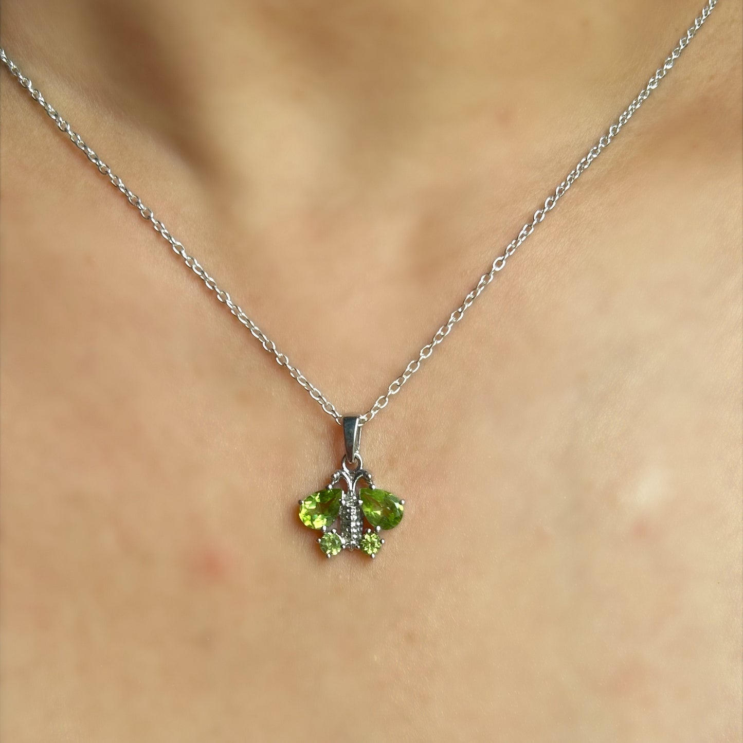 Butterfly Pendant Necklace - Peridot / Blue Topaz for Animal Lovers
