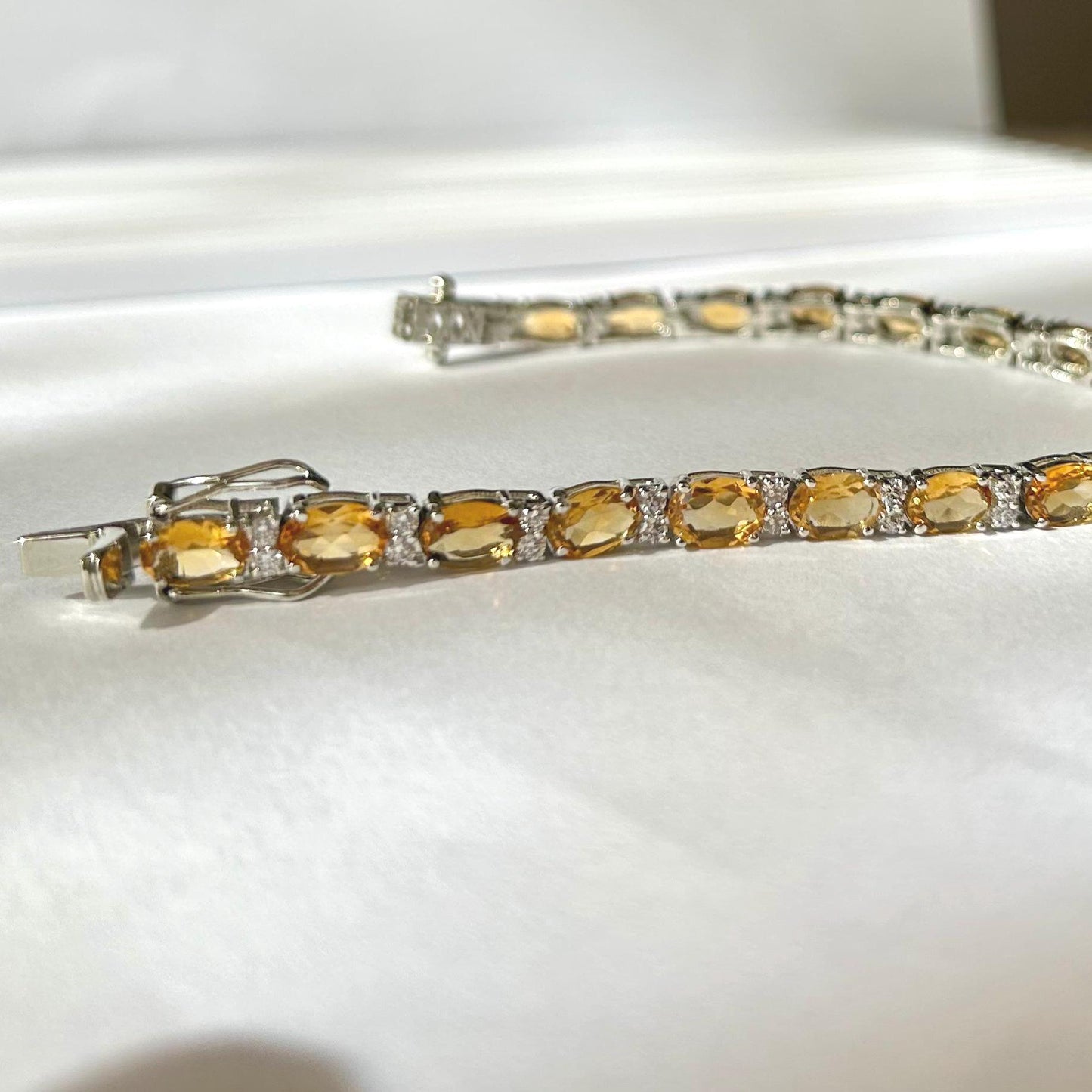 Sterling Silver Oval-Cut Citrine and White Topaz Tennis Bracelet
