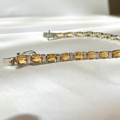 Sterling Silver Oval-Cut Citrine and White Topaz Tennis Bracelet