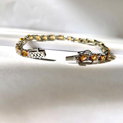 Sterling Silver Oval-Cut Citrine and White Topaz Tennis Bracelet