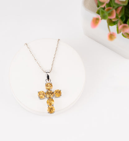 Sterling Silver Cross Pendant with Natural Citrine / Garnet / Peridot Gemstones