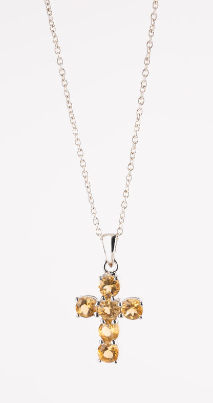 Sterling Silver Cross Pendant with Natural Citrine / Garnet / Peridot Gemstones