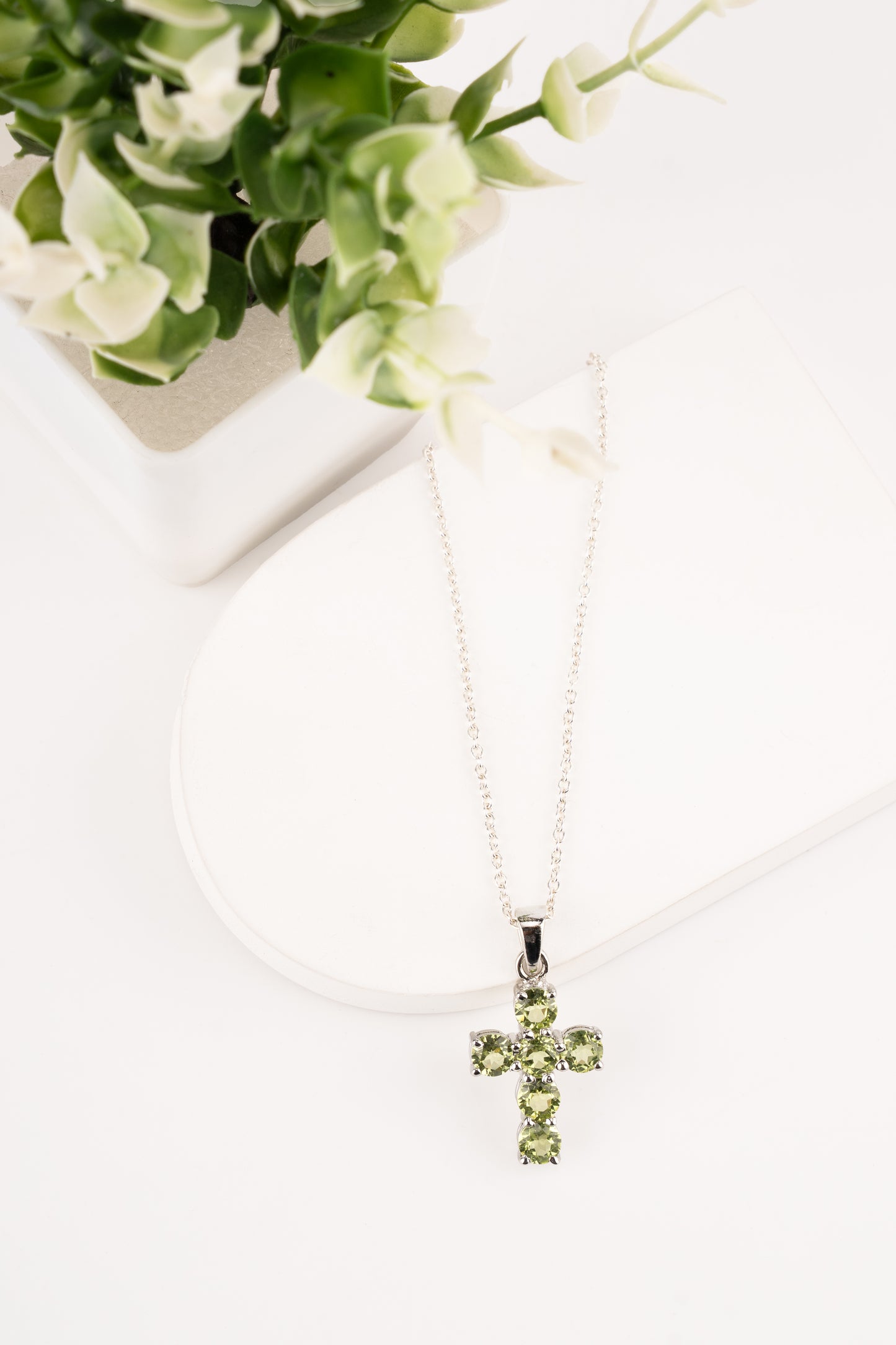 Sterling Silver Cross Pendant with Natural Citrine / Garnet / Peridot Gemstones