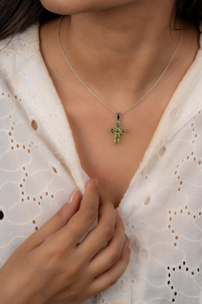 Sterling Silver Cross Pendant with Natural Citrine / Garnet / Peridot Gemstones