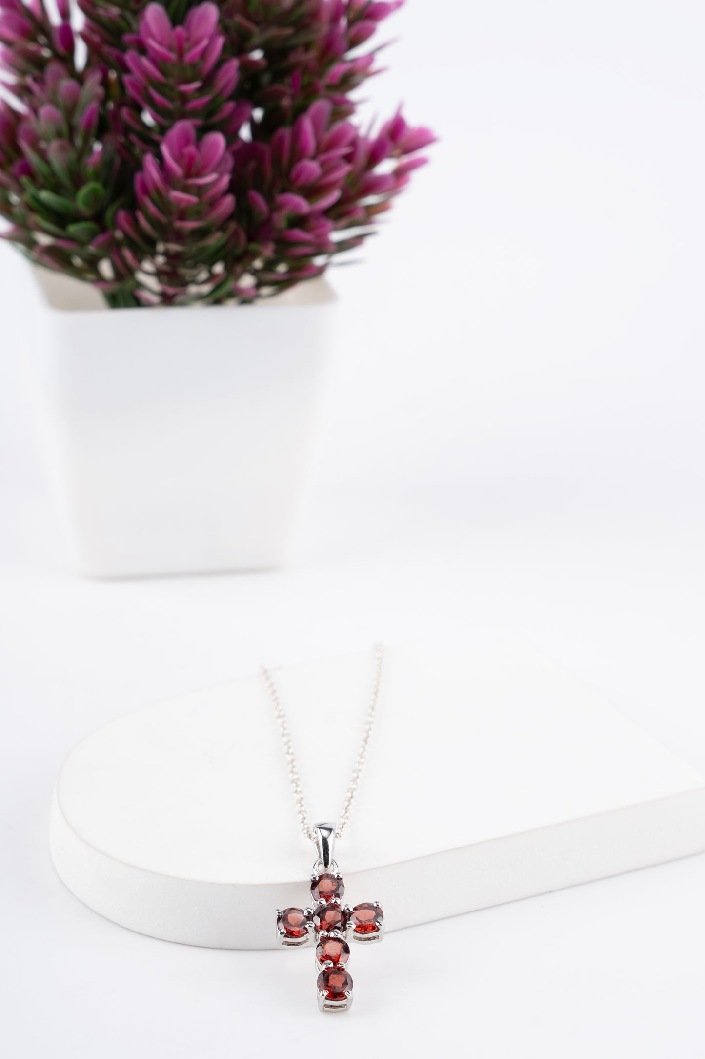 Sterling Silver Cross Pendant with Natural Citrine / Garnet / Peridot Gemstones