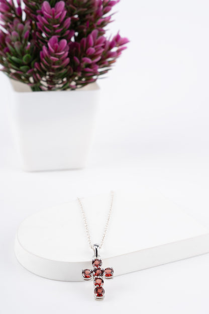 Sterling Silver Cross Pendant with Natural Citrine / Garnet / Peridot Gemstones
