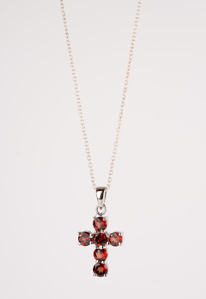 Sterling Silver Cross Pendant with Natural Citrine / Garnet / Peridot Gemstones