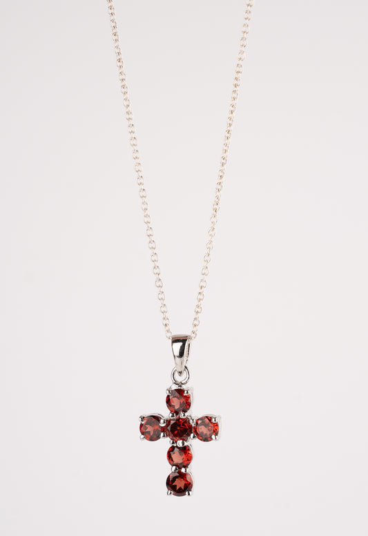 Sterling Silver Cross Pendant with Natural Citrine / Garnet / Peridot Gemstones