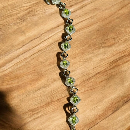 Peridot & Cubic Zirconia Floral Link Bracelet