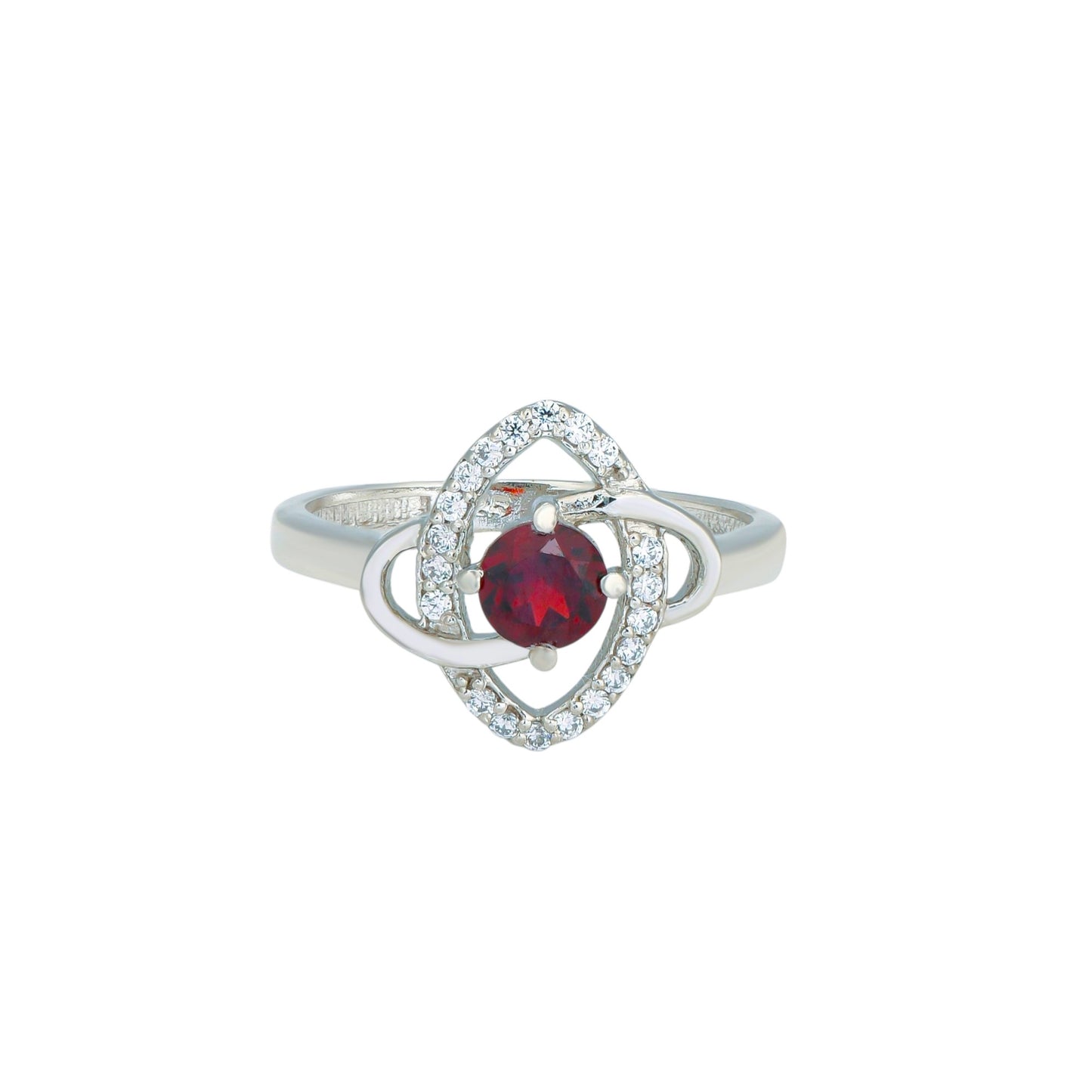 Sterling Silver Red Zircon Halo Ring – Unique Women’s Fine Jewelry